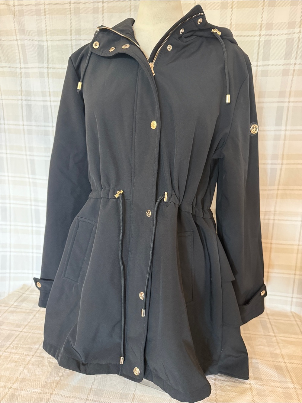 Women’s Black Hooded Jessica Simpson Jacket with Drawstring Waist